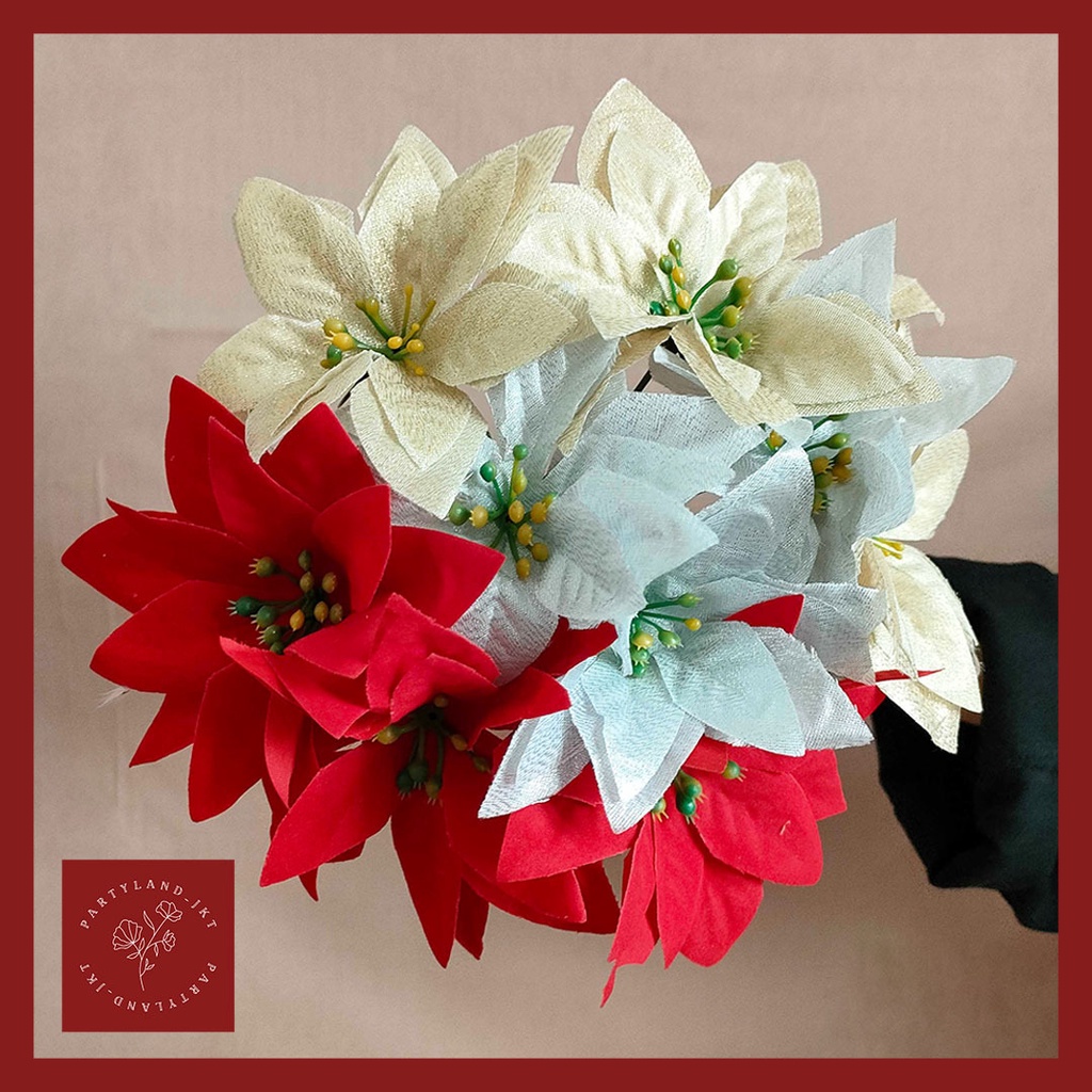 Christmas Flower Ponsentia Bunga Natal Ornaments Xmas MERRY CHRISTMAS Bunga Merah HIASAN NATAL Ornamen Dekorasi Hampers Parcel Natal Christmas Murah Tahun Baru new year