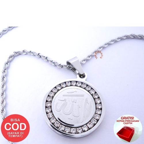 Lovelybutik - Kalung muslim Titanium Anti Karat Fatimah Kalung Wanita Islami Ukuran 60 Cm Rantai Kalung Tambang BONUS KOTAK PERHIASAN