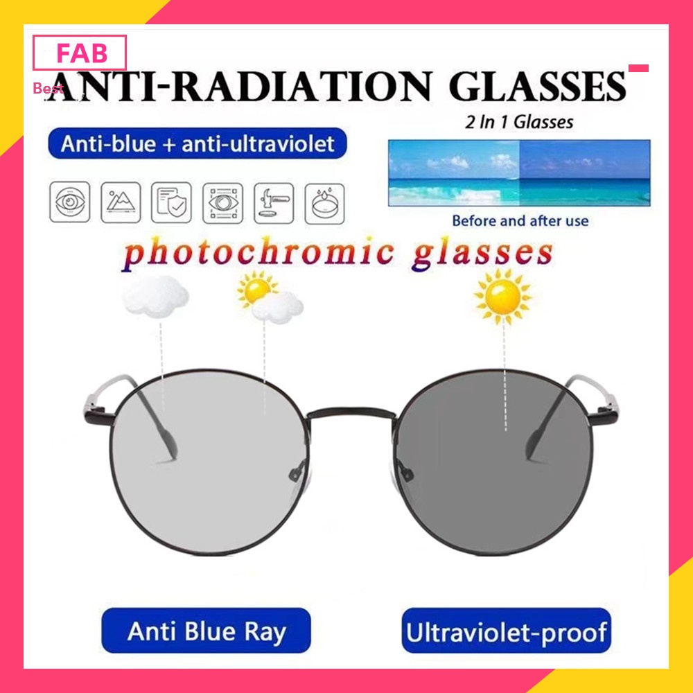 FAB Korea fashion Kacamata Photocromic  Anti Radiasi 2 In 1 Potokromik Photochromic Pria Wanita Fotocromic Potocromic