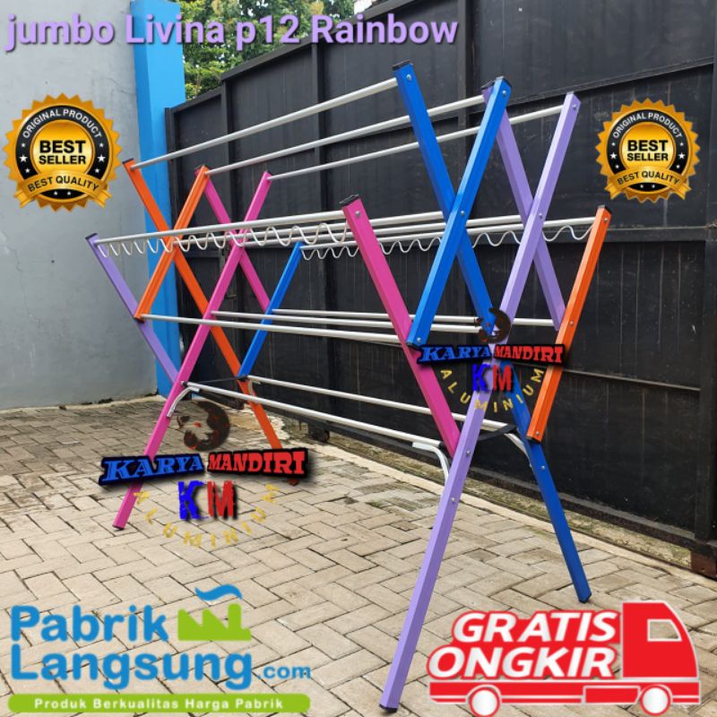 Jemuran Baju Livina Jumbo p12 / Pakaian / Lipat / Aluminium Warna /180 CM / 1,8 Meter / Rainbow