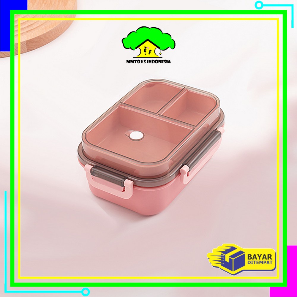 MI-C697 Tempat Makan Set 2 Tingkat 3 Sekat Anti Tumpah / Lunch Box Susun Free Sendok Garpu Portable / Kotak Bento Tingkat Set BPA FREE