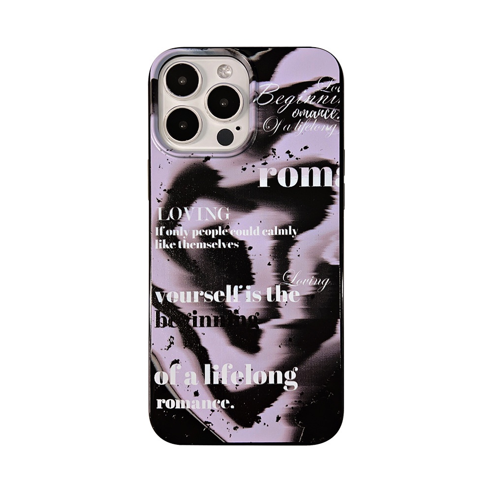 IPHONE Ins Ungu Hitam Graffiti Silikon Case Untuk Iphone14 7/8 SE 2020 7+8PLUS XS XR 11 12 13 PRO MAX Casing Cover Pelindung AT0223