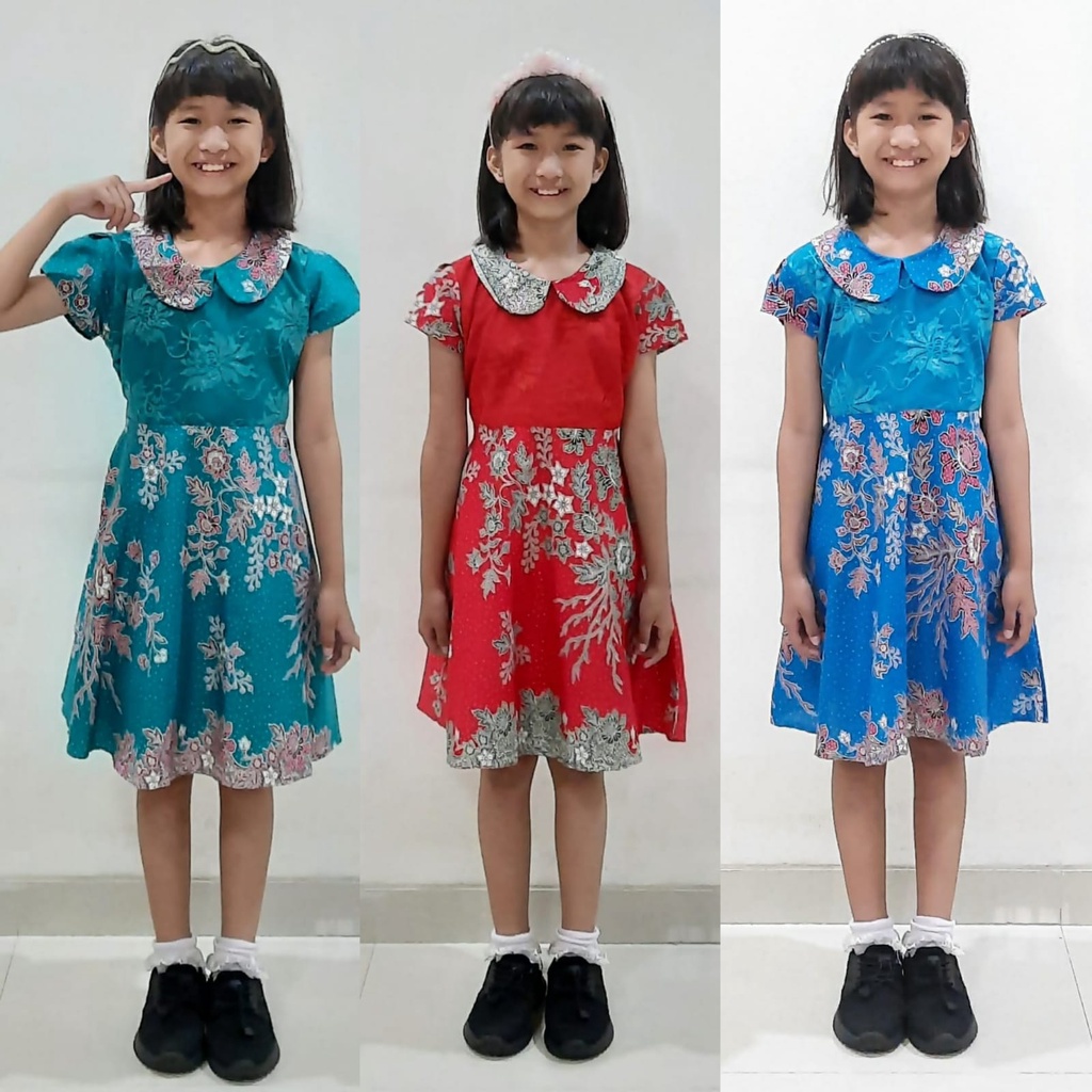 Baju Dress Anak Perempuan Batik Melati Brokat