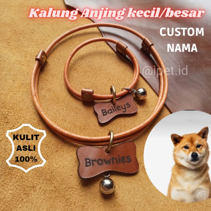 KALUNG ANJING BESAR KECIL CUSTOM NAMA KULIT ASLI