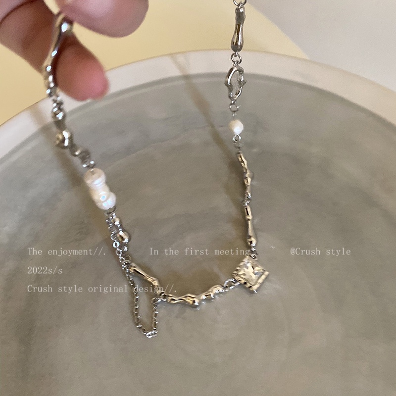 IFYOU Kalung Rantai Choker Liontin Mutiara Zircon Warna Silver Gaya Vintage Untuk Wanita