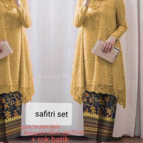 ELDE 12 - PROMO safitri set tunik LD 110cm brukat lapis furing pjg 82cm + rok batik silk