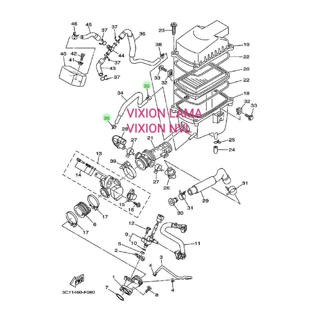 KLEM KLEMAN CLIP KLIP JEPITAN SELANG HAWA UDARA KE BOX FILTER UDARA KIRI VIXION NEW NVL NVA R15 OLD LAMA V2 XABRE ORIGINAL YGP 90467-13133