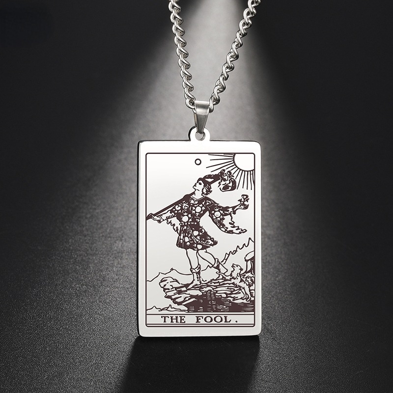 Titanium square Tarot Grand Akana THEFool pendant stainless steel necklace