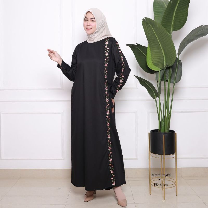 Zaja - Terbaru Baju Gamis Katun Toyobo Bordir Mewah &amp; Cantik + Tali Pinggang Yang Elegant Fashion Muslim Perempuan Dewasa