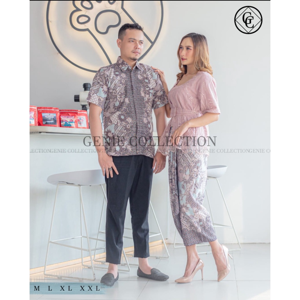 Baju Couple Pasangan Stelan baju batik kebaya modern kutu baru & rok lilit Premium 2022 Elnira Lenga