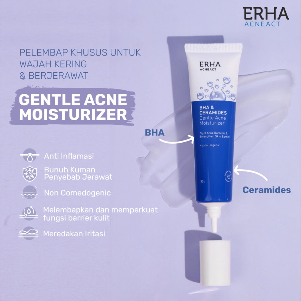 ERHA Acneact BHA &amp; Ceramides Gentle Acne  Moisturizer 30g - Pelembab Wajah Berjerawat