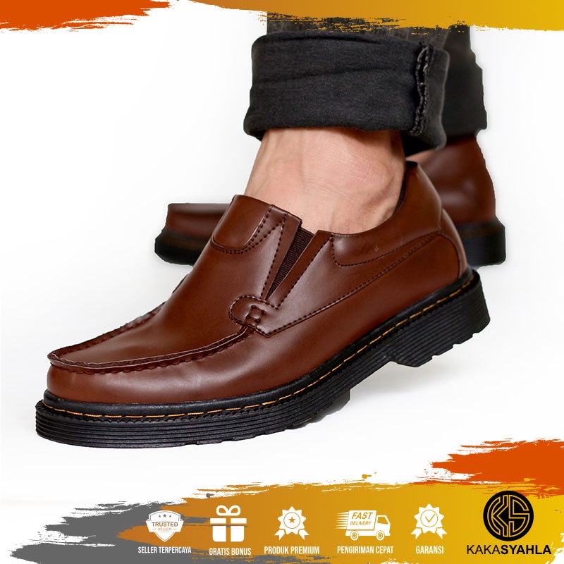 KS X OFROD - Sepatu Pantofel Docmart Loafers Formal Pria Kulit PU Kualitas Premium Ukuran 39 - 43 Wa