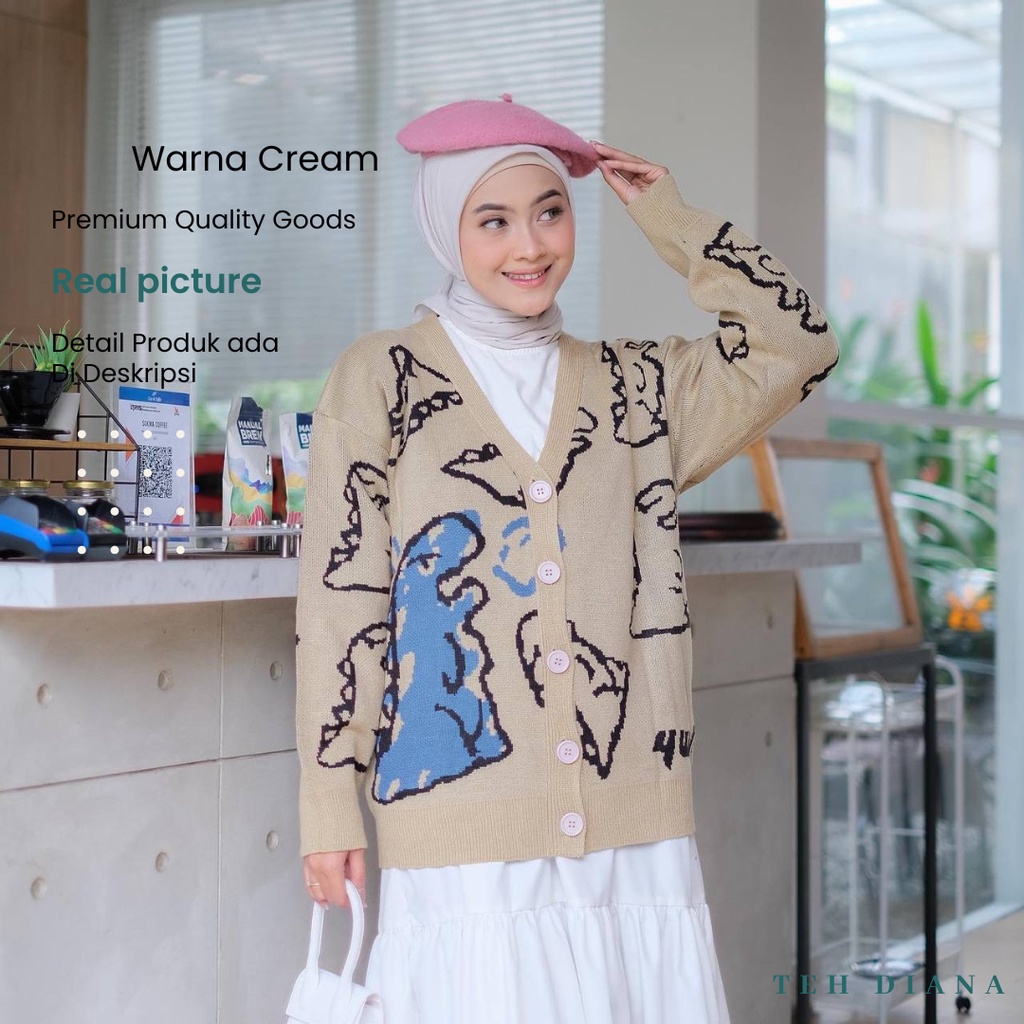 Cardigan Dino Rajut Wanita Oversize - Cardigan Rajut Terbaru