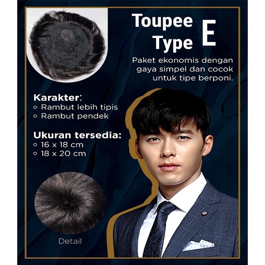 Hair toupee wig pria wanita rambut original asli 100% PREMIUIM ada unyeng/belahan rambut ( E 16 / E 