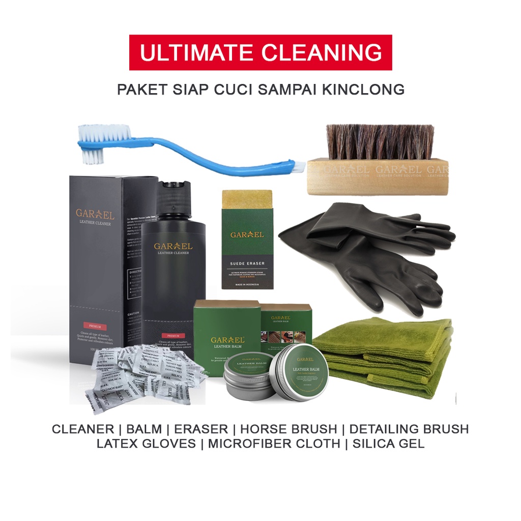 PAKET USAHA CUCI SEPATU KULIT | Ultimate Cleaning | Cuci Sepatu, Tas, Jaket Kulit. Garael Leather Care Cleaner Balm Eraser + Bonus!