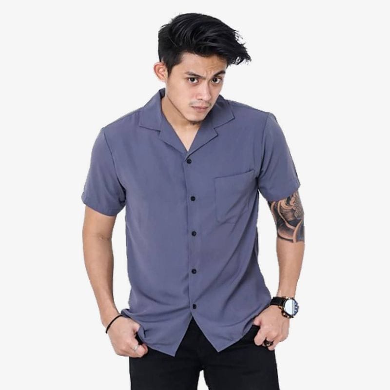 Kemeja Polos Pria Kemeja Lengan Pendek Kemeja Polosan Top Men Baju Kemeja Pria Oxford Kemeja Terbaru Kerah V Terbaru santai  Hawai V-Neck