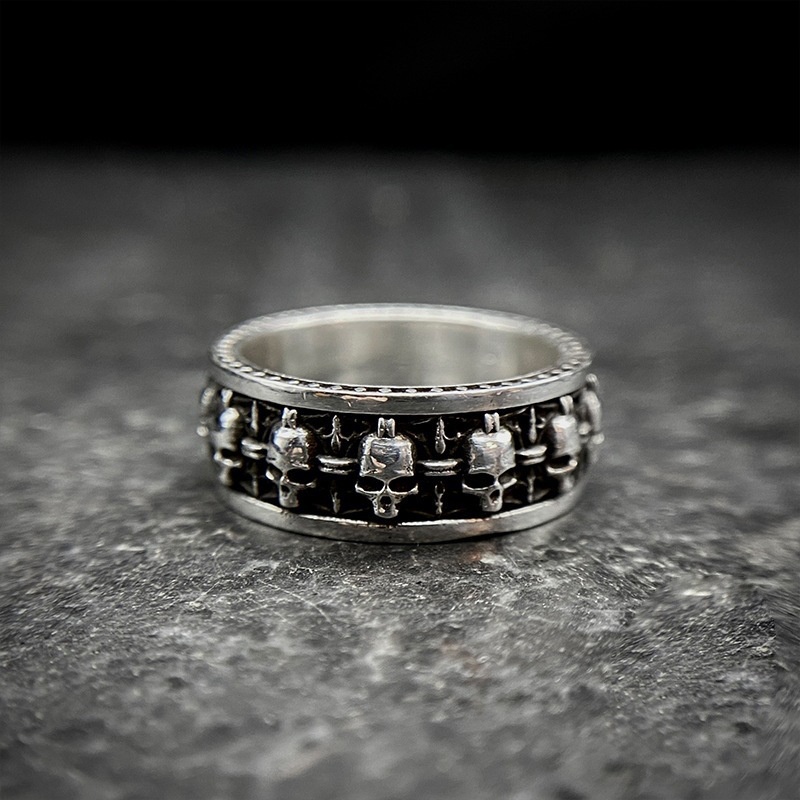 Cincin Desain Tengkorak Gaya retro Indian Eropa Amerika Warna silver Untuk Pria Dan Wanita