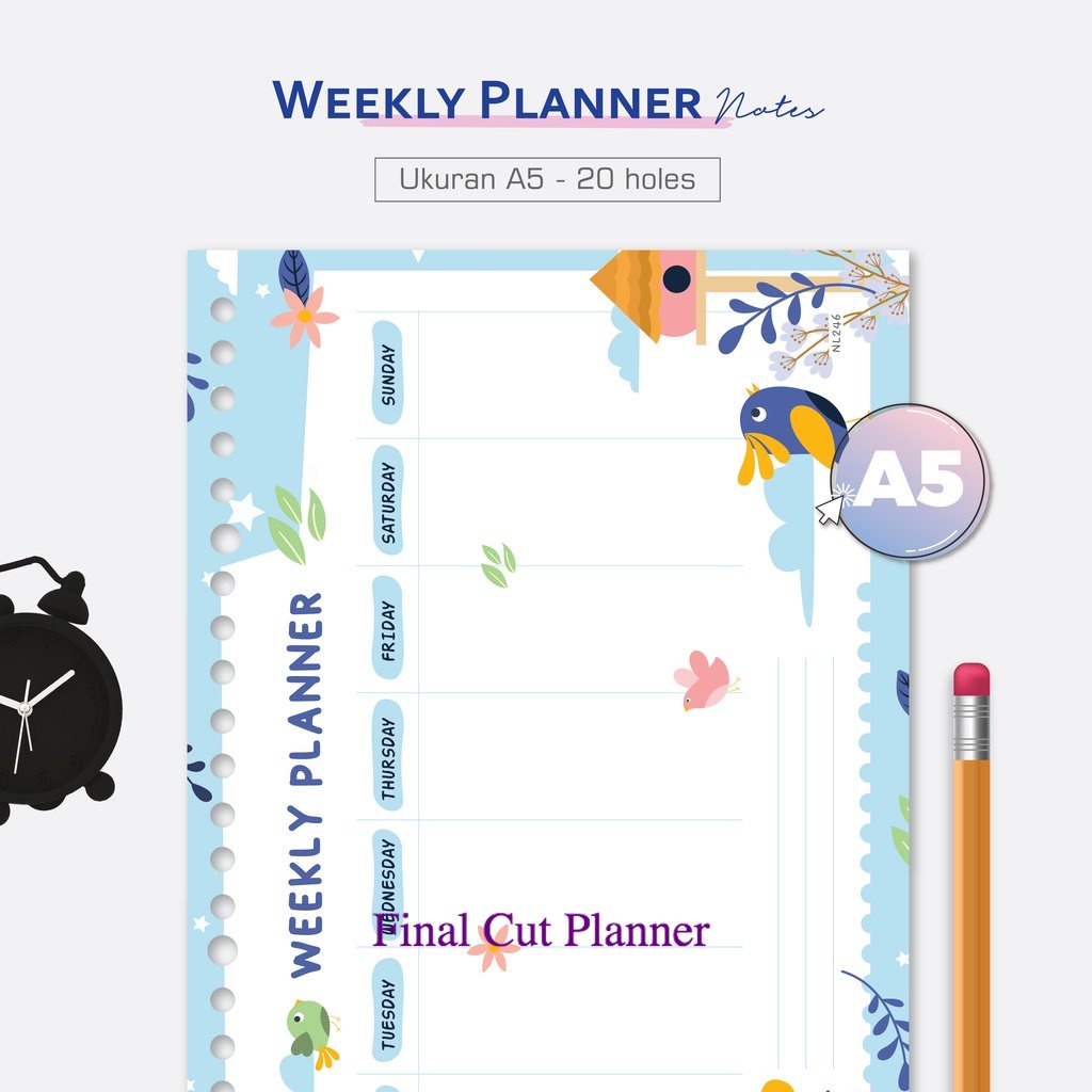 

Bukuqu Loose leaf A5 - NL246 Weekly Planner Notes - Kertas Binder - Kertas File - Bookpaper .