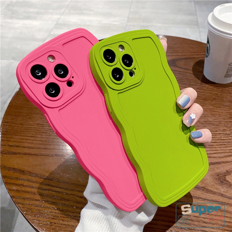 Untuk Realme C33 C55 C12 C30 Warna Permen Padat Case Realme C21Y C15 C35 C25s C25Y C11 C25 C20 C20A C3 9i 8 8pro 8i 9 7i 7 9pro+6i 5i 5 C1 C2 Mewah Simple Wave Edge Soft Back Sarung