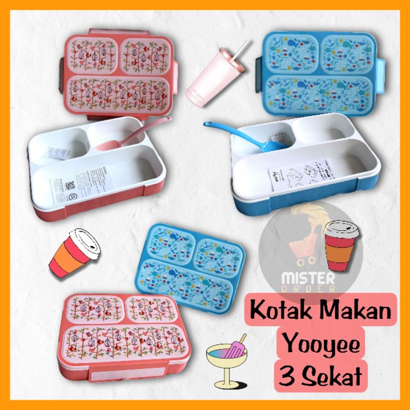 [COD] KOTAK MAKAN YOOYEE L642 3 SEKAT - LUNCH BOX ANTI TUMPAH - MISTER ORDER