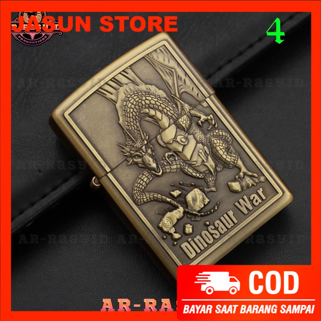 BISA COD! Korek Api Roda Api Zippo Minyak Jiantai Motif Dinosaurus Dinosaur War JT-6007