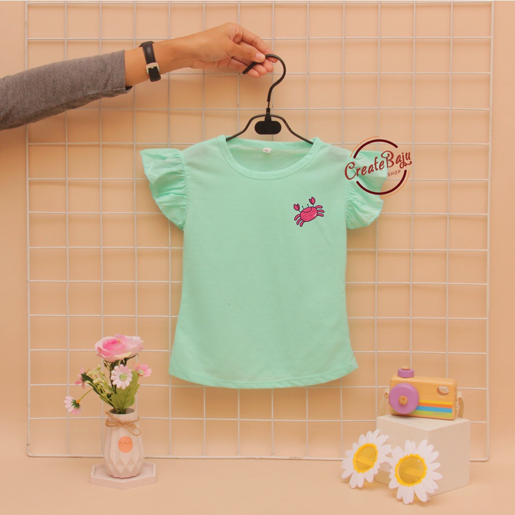 KAOS ANAK RUFFLE MOTIF KEPITING PEREMPUAN BAJU ATASAN ANAK CEWEK MOTIF TRENDY