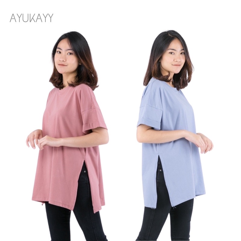 Oversize T-Shirt with Slit Premium Cotton - Kaos Oversize Wanita Zalmore