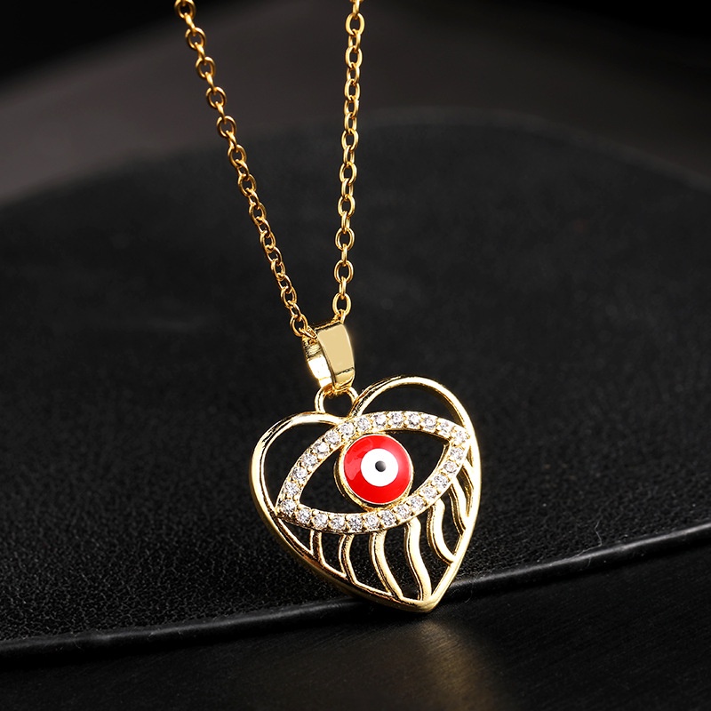 Kalung Rantai Dengan Liontin Evil Eye Aksen Hollow out Hias Batu Zircon Untuk Wanita