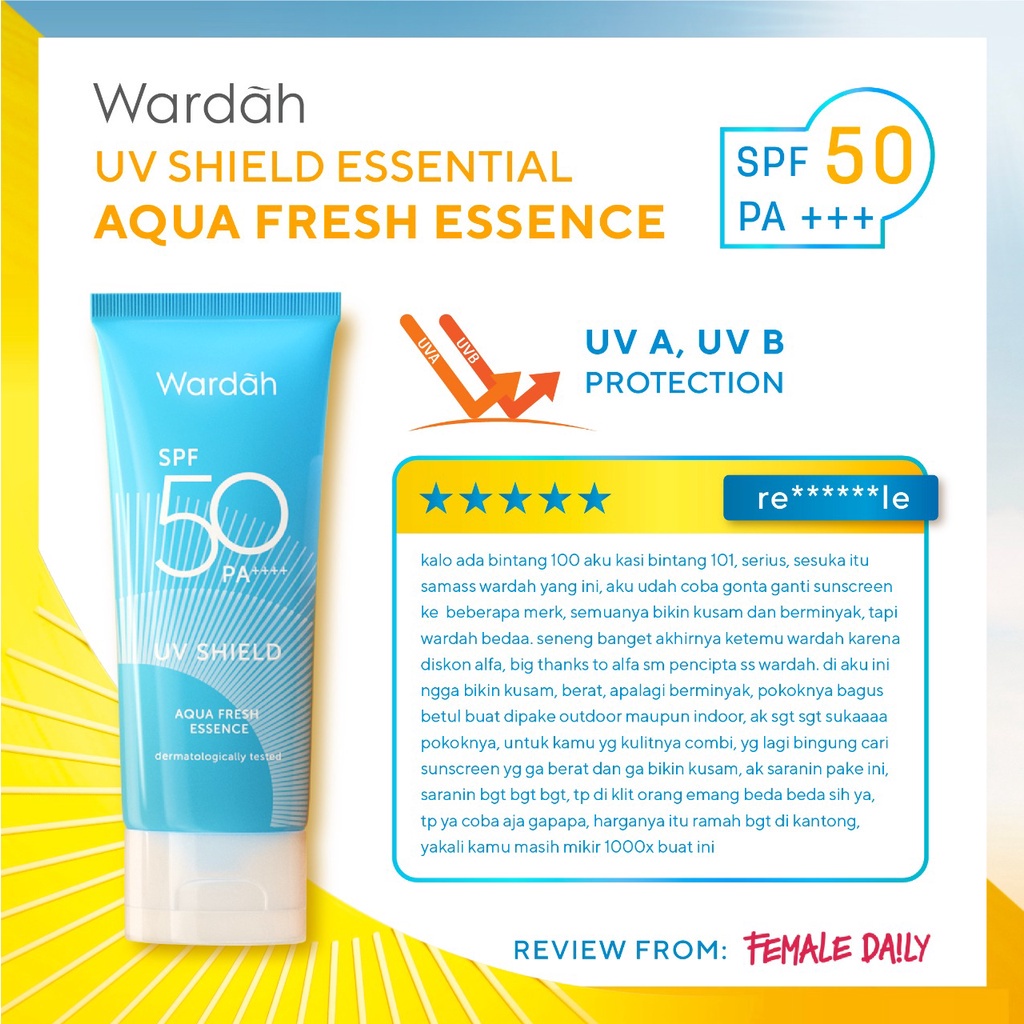 Wardah UV Shield Aqua Fresh Essence SPF 50 PA ++++ 30 ml - Sunscreen 0% Alkohol, Menghidrasi Girlsneed77 COD