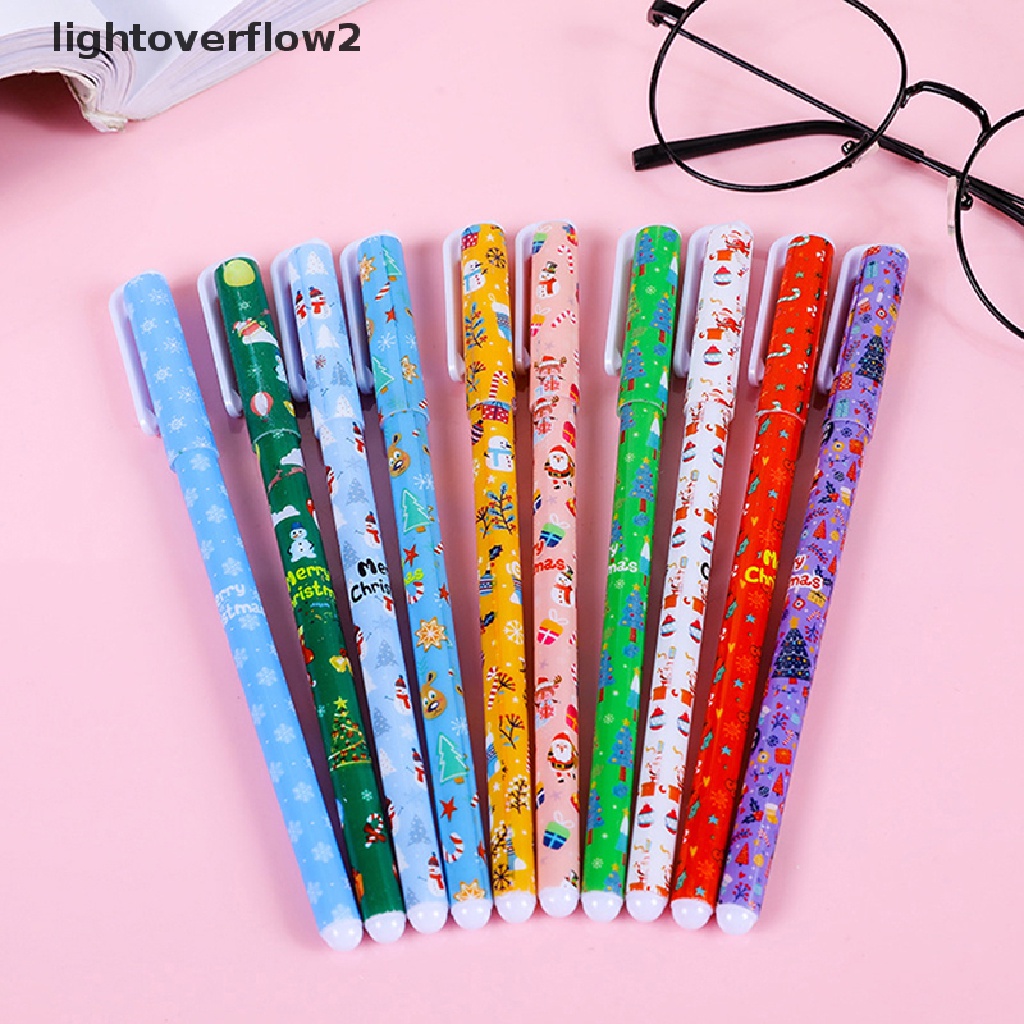 (lightoverflow2) 10pcs / Set Pulpen Gel Motif Kartun Natal Untuk Stationery Sekolah / Kantor