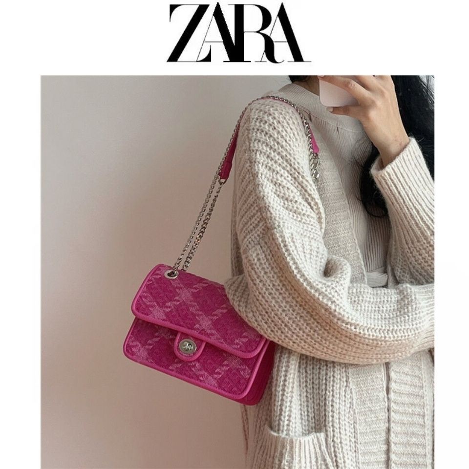 Suhao ZARA tas tas wanita 2022 baru rose red chain messenger bag high-end tas tangan gaya asing kecil