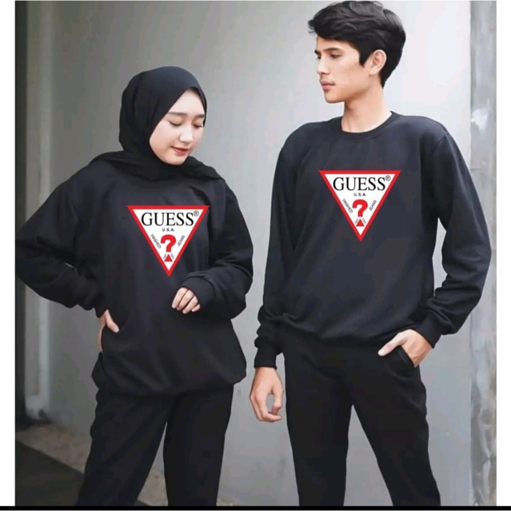 SWEATER PRIA&WANITA - UNISEX - SIZE M-XXL - BAHAN FLEECE - CUTTING DTF - GUESS