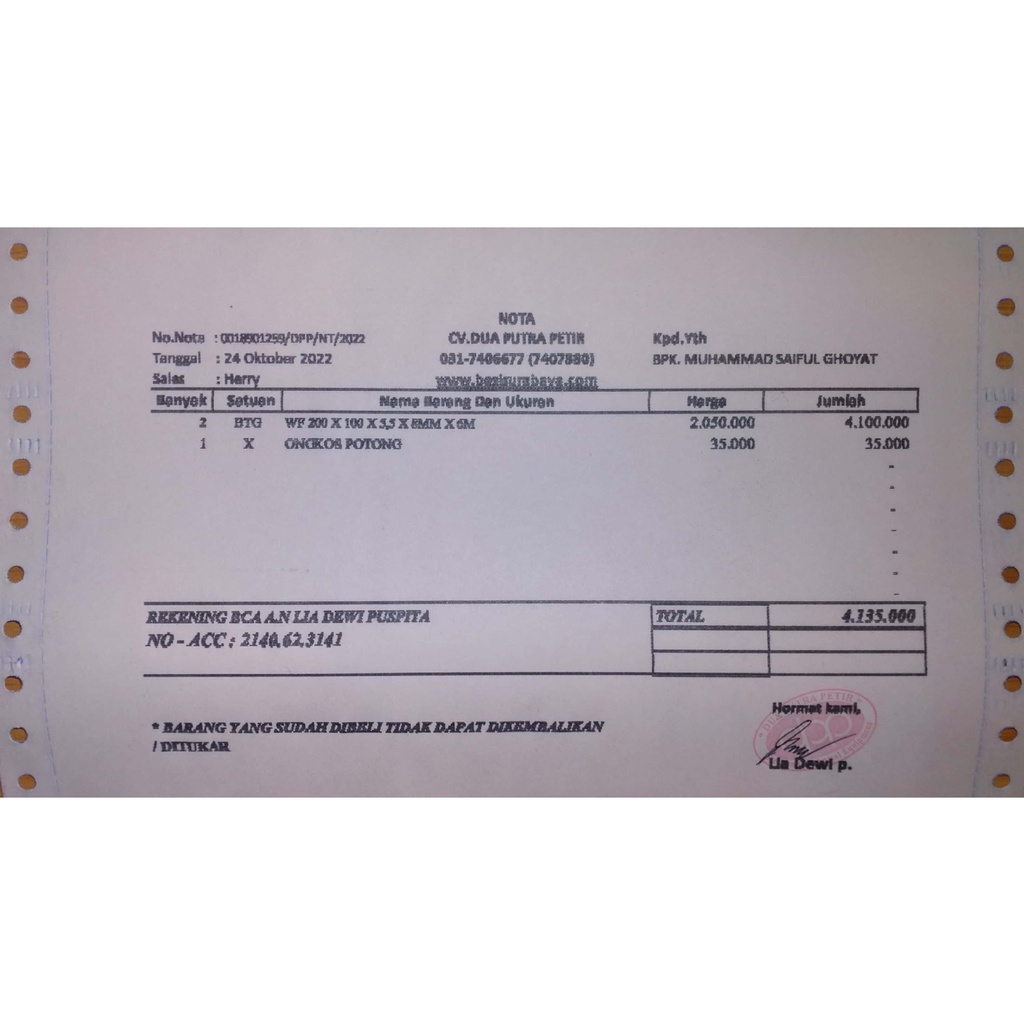 Besi WF 200x100x5.5x8mmx6m Pesanan Khusus