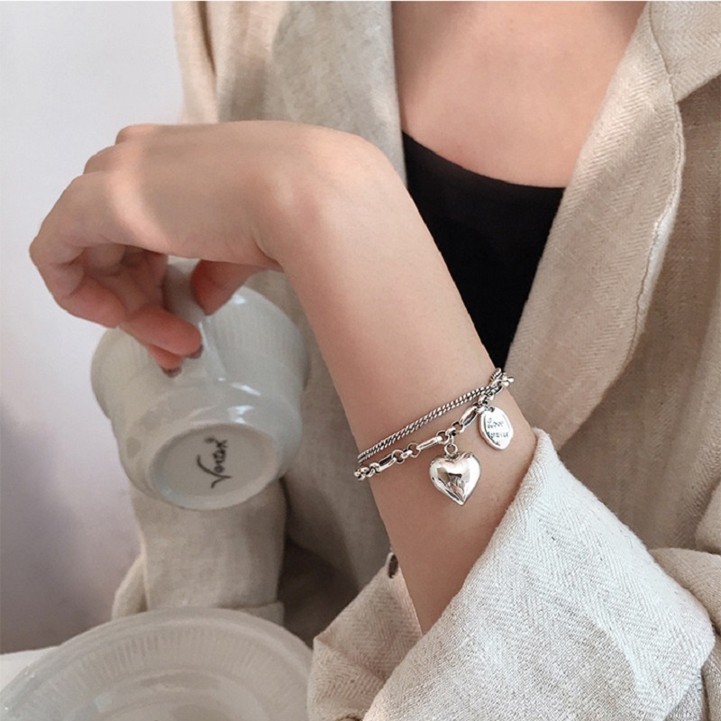 Gelang Tangan Rantai Lapis Silver 925 Motif Love Forever Vintage Untuk Wanita