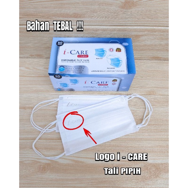 Masker 3 ply isi 50 pcs i - Care Putih