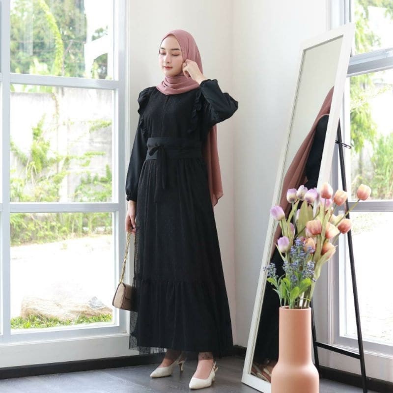 BAJU GAMIS WANITA CANTIK PEREMPUAN CEWEK REMAJA DEWASA SYARI SYAR'I ASDF PESTA POLOS SIMPLE KONDANGAN MUSLIMAH MOSCREPE PREMIUM JUMBO BUSUI TERMURAH MURAH TERLARIS ELEGAN MEWAH IMPORT TERBARU KEKINIAN 2021 2022 REMAJA WANITA KEKINIAN-hana hitam
