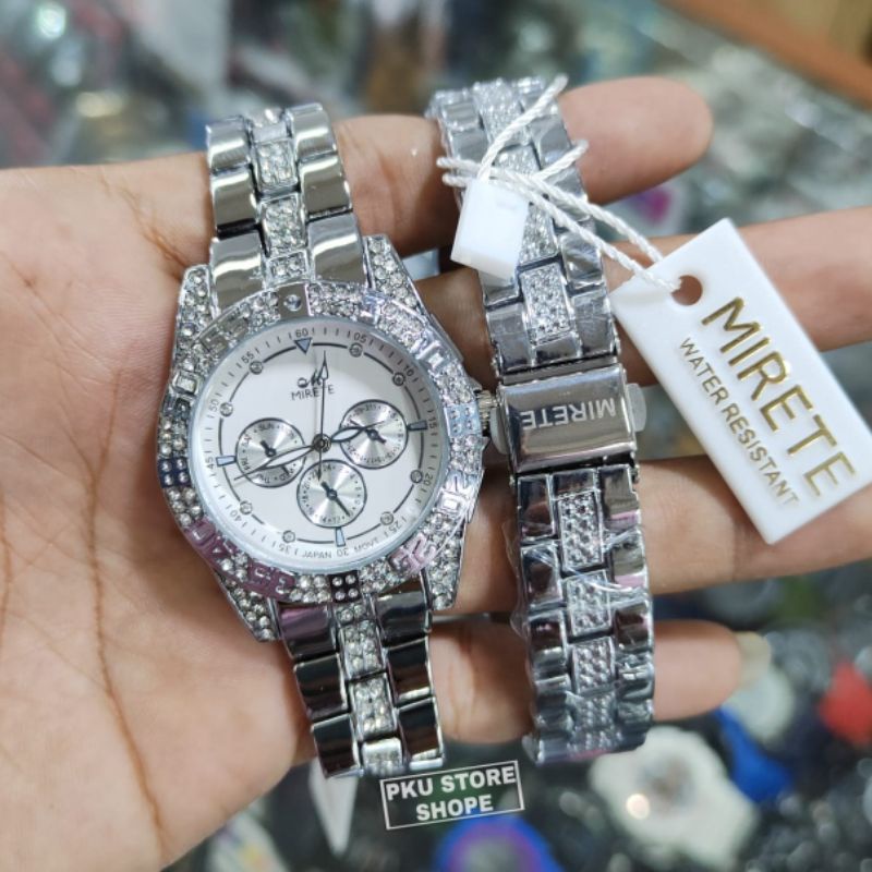 Jam Tangan Wanita Mewah Original Mirete Terbaru Permata Model Crono Off || Jam tangan Wanita mirete Anti Air Original | JAM Tangan Cewek Elegan Jam Tangan Wanita Kasual Analog Motif Permata Elegan Mewah / Jam Tangan Kasual Cewek Terbaru