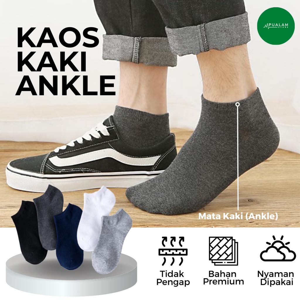 Ankle Socks Unisex Plain Kaos Kaki Semata Kaki Dewasa