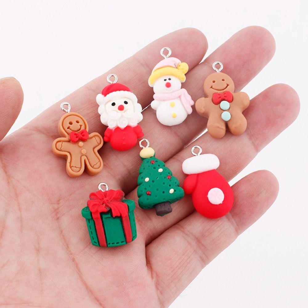 Lanfy 10 Pcs Gingerbread Man Liontin Tas Sekolah Gadis Dekorasi Kawaii Perhiasan Liontin Resin Kunci Gantungan Aksesoris Natal Perlengkapan Natal DIY Perhiasan