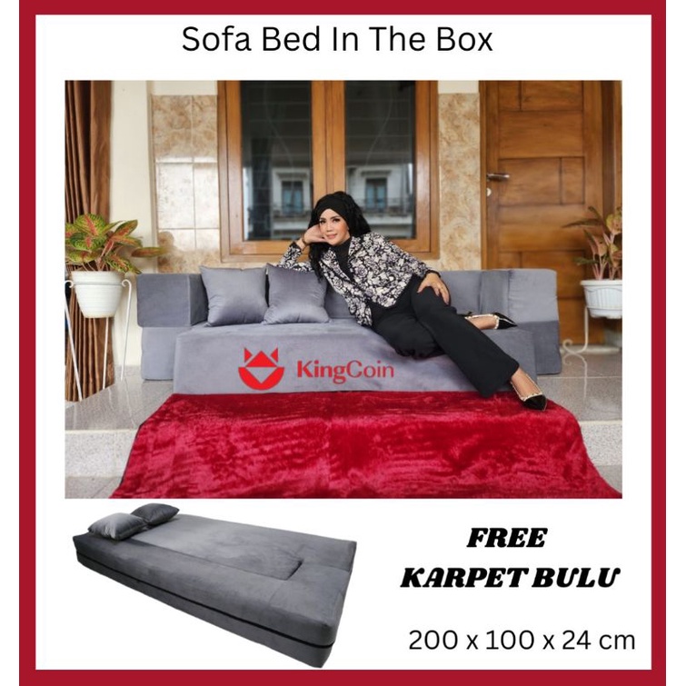 Sofa Bed In The Box 100 x 200 x 24 cm Kasur Sofa Lipat  Ruang TV Keluarga Tamu Abu-abu King Coin Bon