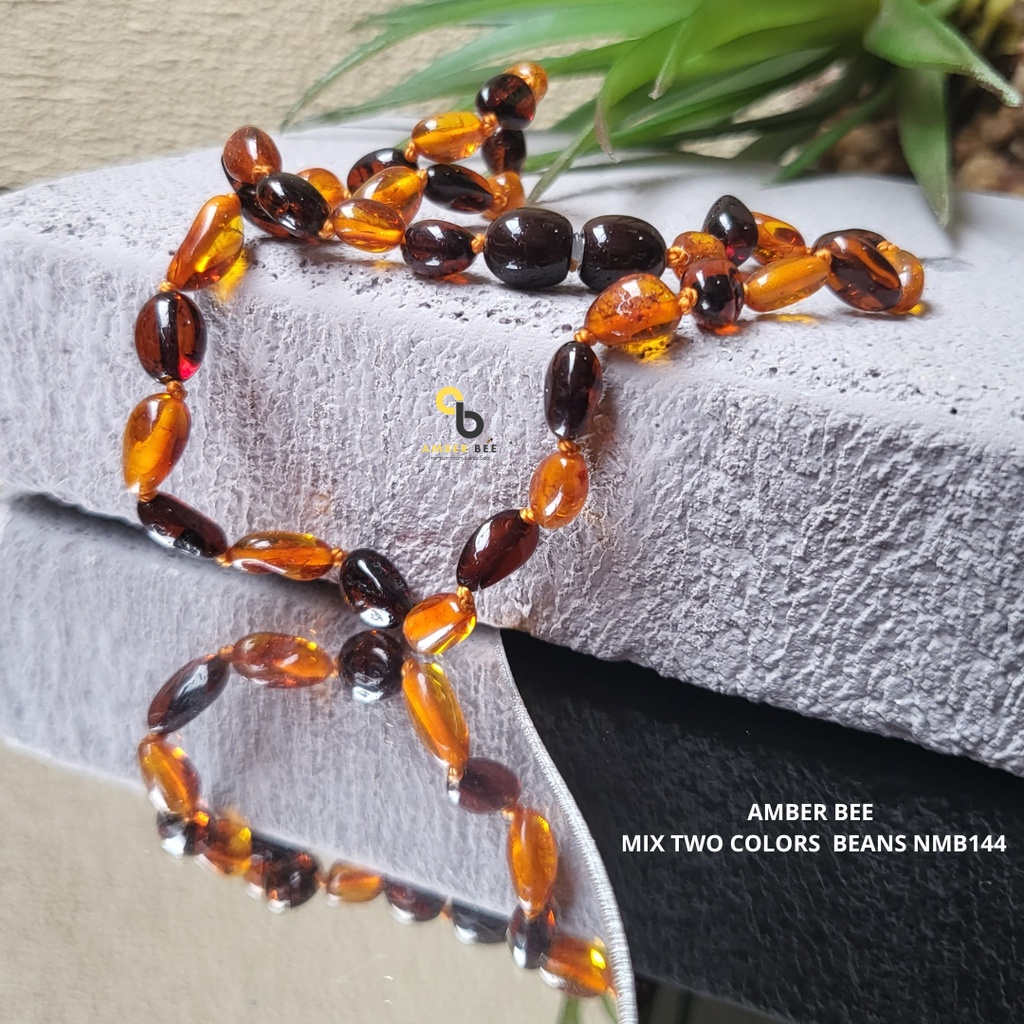 Kalung Amber Bayi Anak Tumbuh Gigi Premium Glossy Bean Cognac Cherry NMGBCC144 By Amber Bee