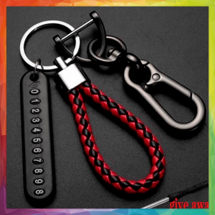 Set Gantungan Kunci Mobil Motor Tag No HP Buckle Tali Car KeyChain
