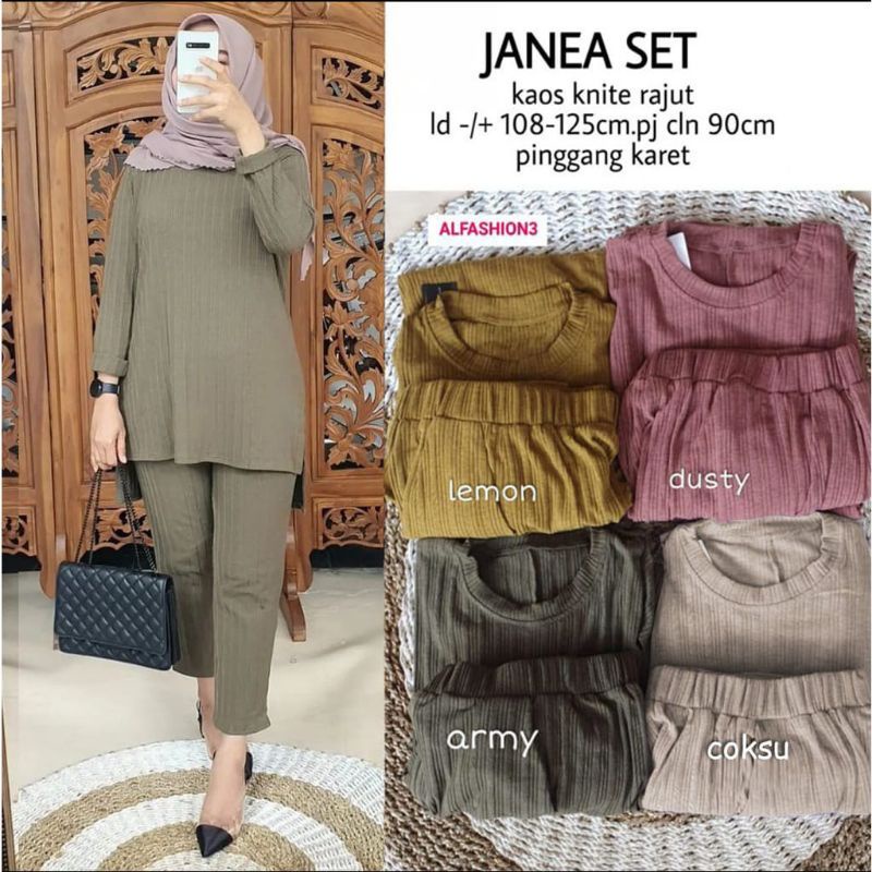 Janea set knit kaos rajut banyak warna