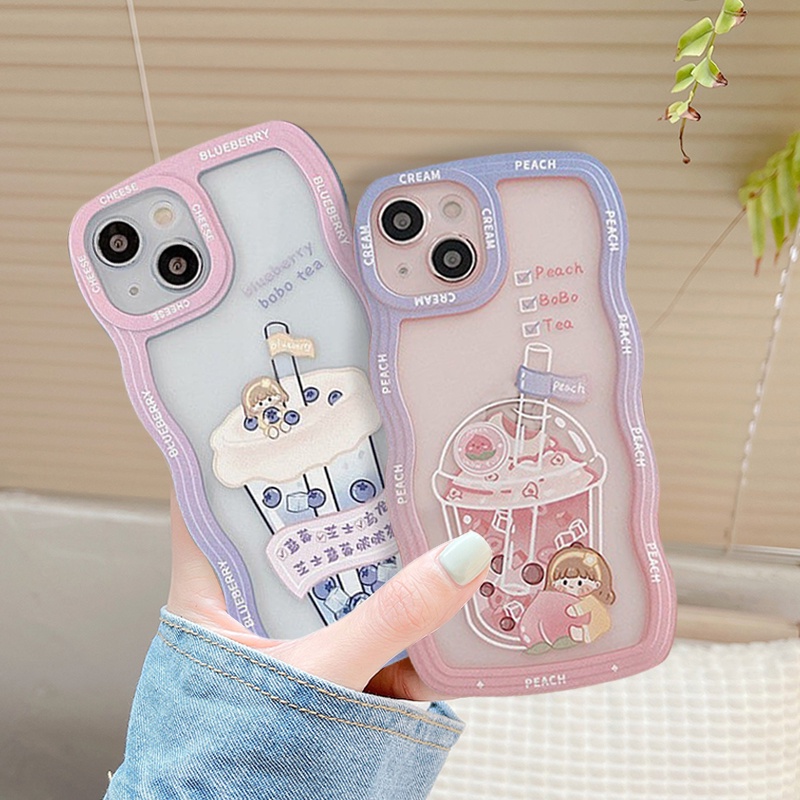 Wave Frame Shockproof Case OPPO A57 A17 A78 A96 A16K A55 A77 A15 A1K A77s A12 A15s A95 A54 A7 A5s A76 A74 A53 A5 A9 A16 A3s A12E A16E A52 A31 Reno 8t Milk Tea Sparkling Water Cover