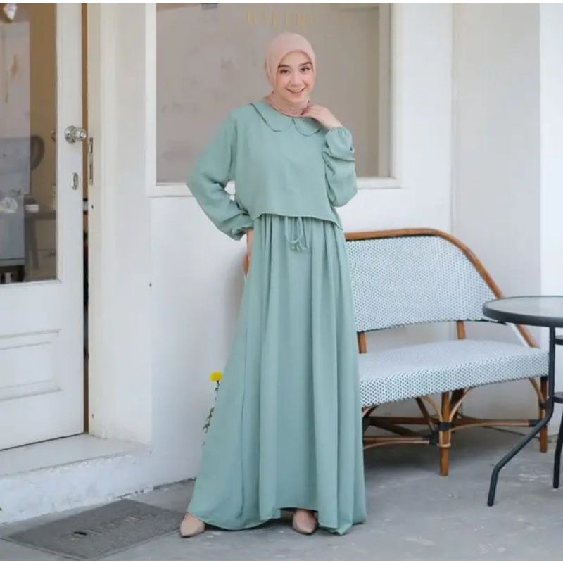 NIAMI DRESS PUTIH ,Crincle airflow , terbaru remaja kekinian ,gamis pesta kondangan