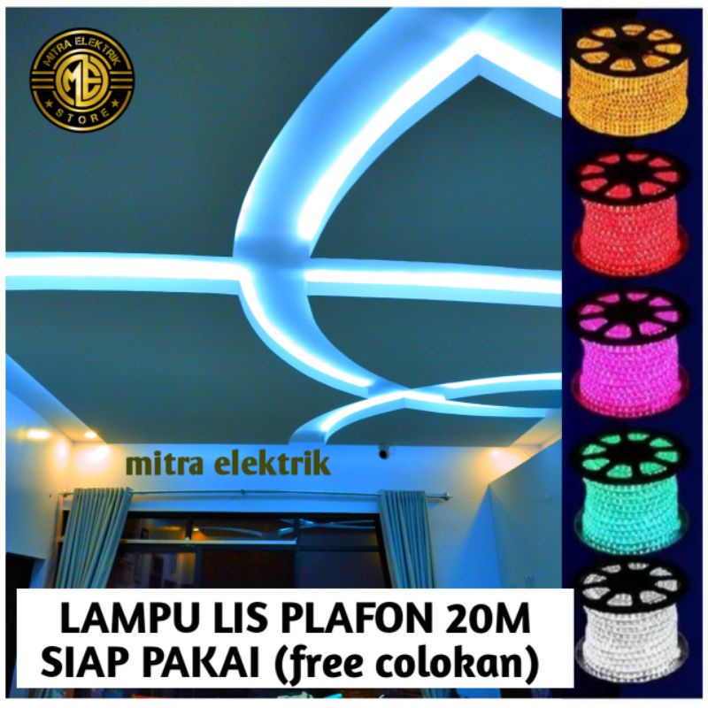 lampu lis plafon 20meter siap pakai bonus socket lampu hias led selang ledstrip smd 5050