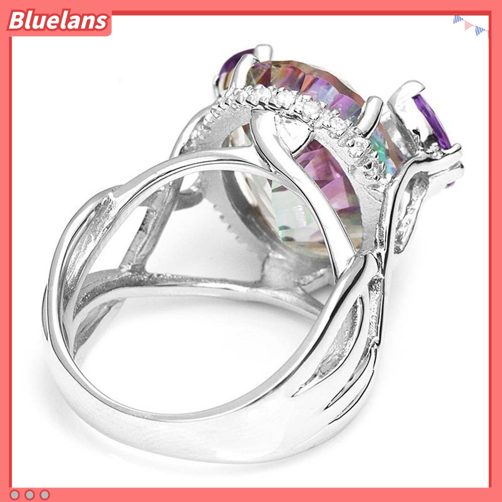 Bluelans Glitter Flower Bud Rainbow Rhinestone Inlaid Ring Bridal Engagement Jewelry Gift