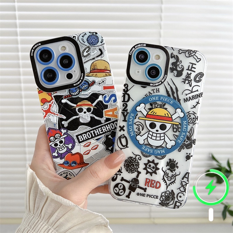 Soft case Magnetik Transparan Motif Kartun One Piece Untuk iphone 14 pro max 14 plus 13 12 11 pro max