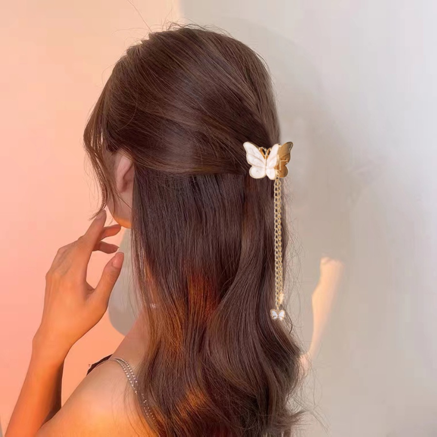 Jepit Rambut Model Butterfly Aksen Mutiara Dan Berlian Imitasi Bahan Alloy Gaya Korea Untuk Wanita