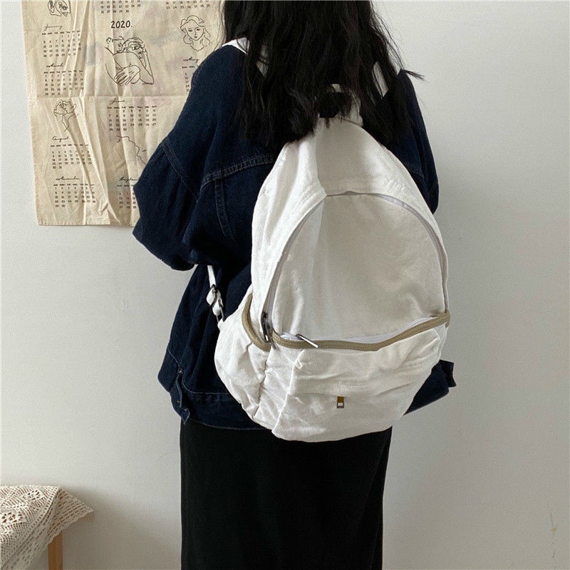 ✆Sera Sera Tas Sekolah Impor Wanita Jepang Dicuci Kanvas Sederhana Warna Solid Versi Korea dari Harajuku SMA Ransel Mahasiswa Ransel